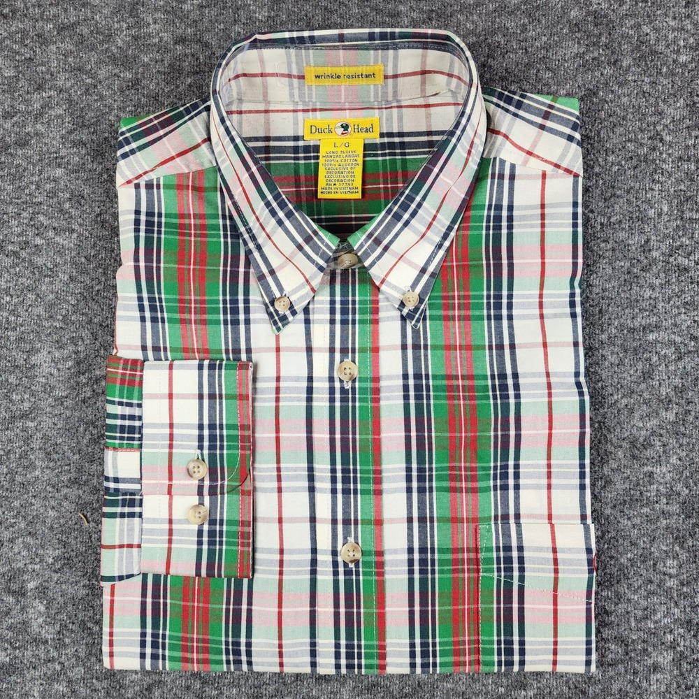 Duck Head Button Down Shirt Mens Large Multicolor Plaid Wrinkle Resistant Cotton